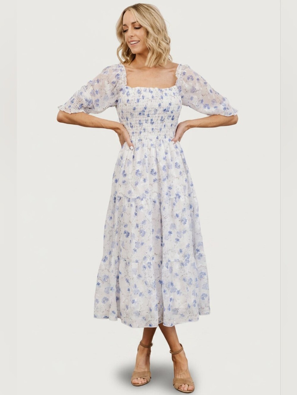 Baltic Born | Fabian Jacquard Blue Floral Midi Dress Size Large